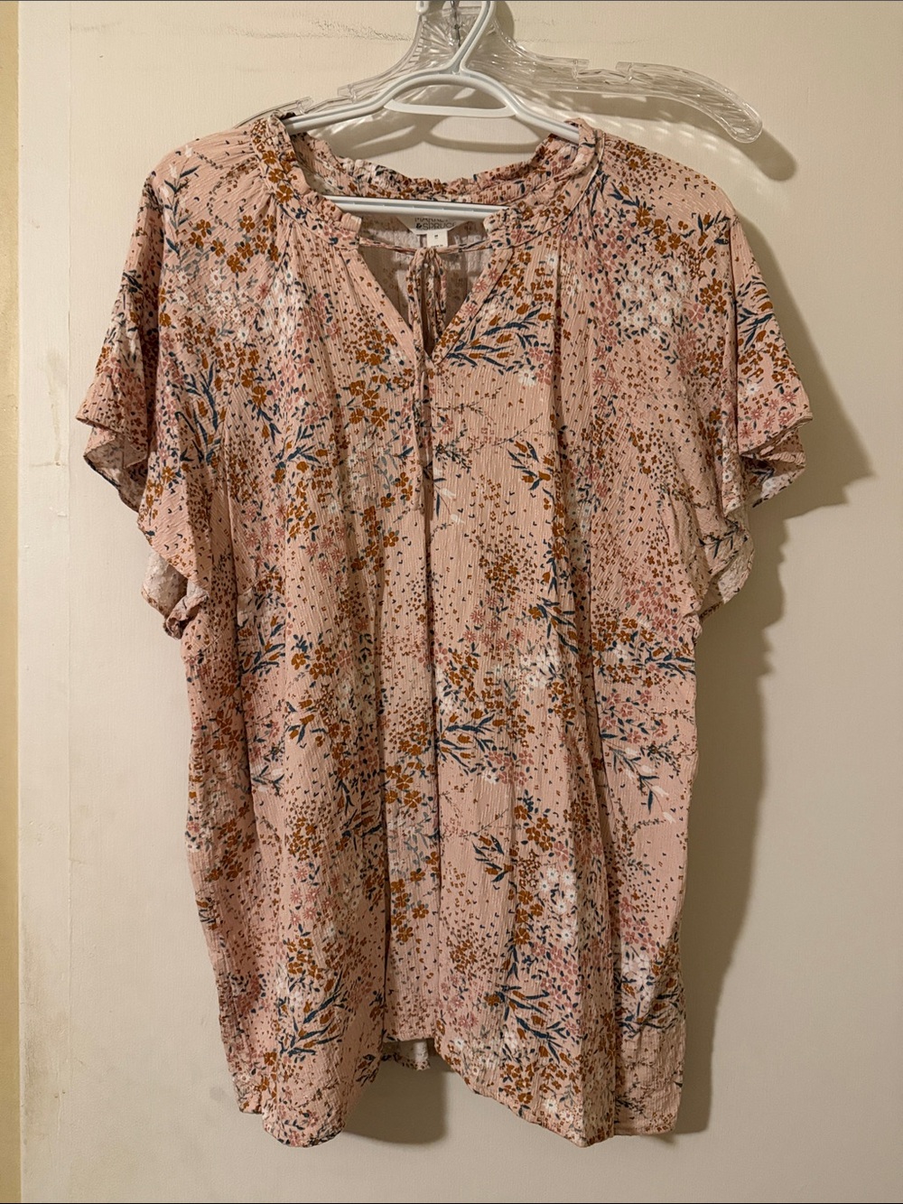 Market & Spruce Blush Pink Floral Tie-Neck Top
